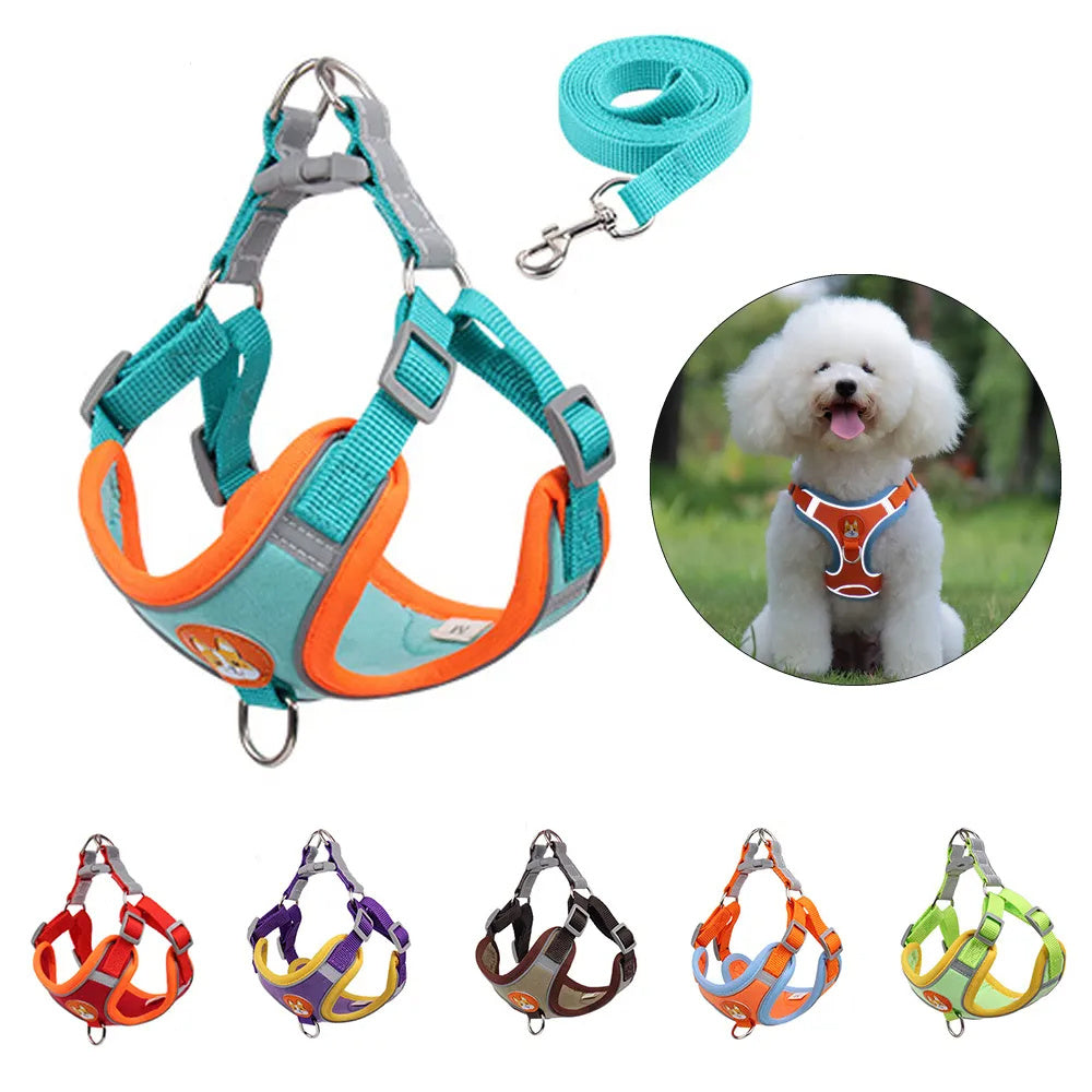 New Dog Leash And Harness Set Pet Dog Harness And Leash Set Adjustable Puppy Cat Harness Vest Reflective Walking No Pull Lead Leash For Small Dogs Chihuahua