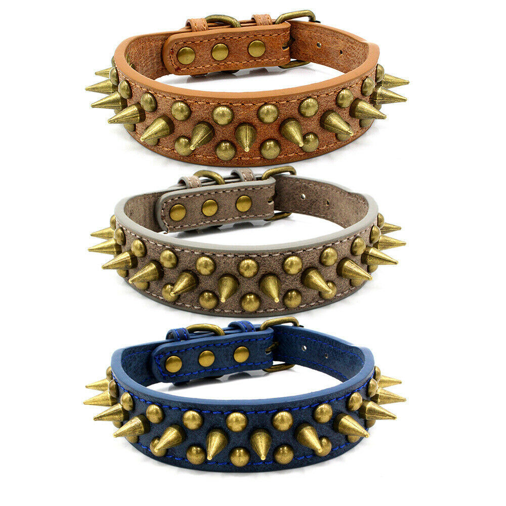 Retro Studded Spiked Rivet Large Dog Pet Leather Collar Pit Bull S-XL